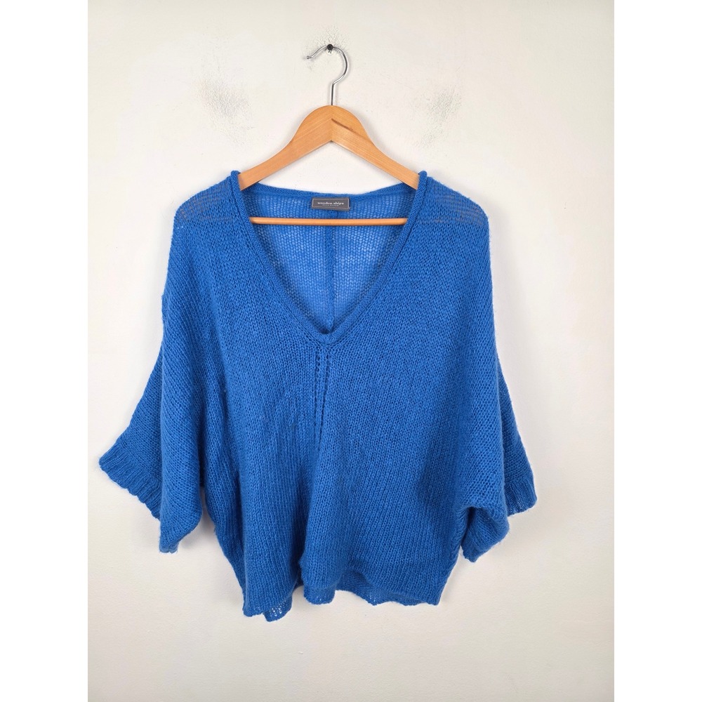 Wooden Ships Paola Buendia Blue Mohair Blend V-Neck Dolman Sweater M/L